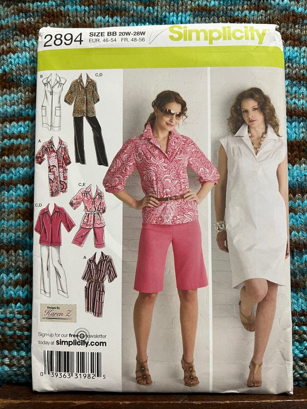 Simplicity 2894 tunic dress top pants shorts pattern 20w-28W